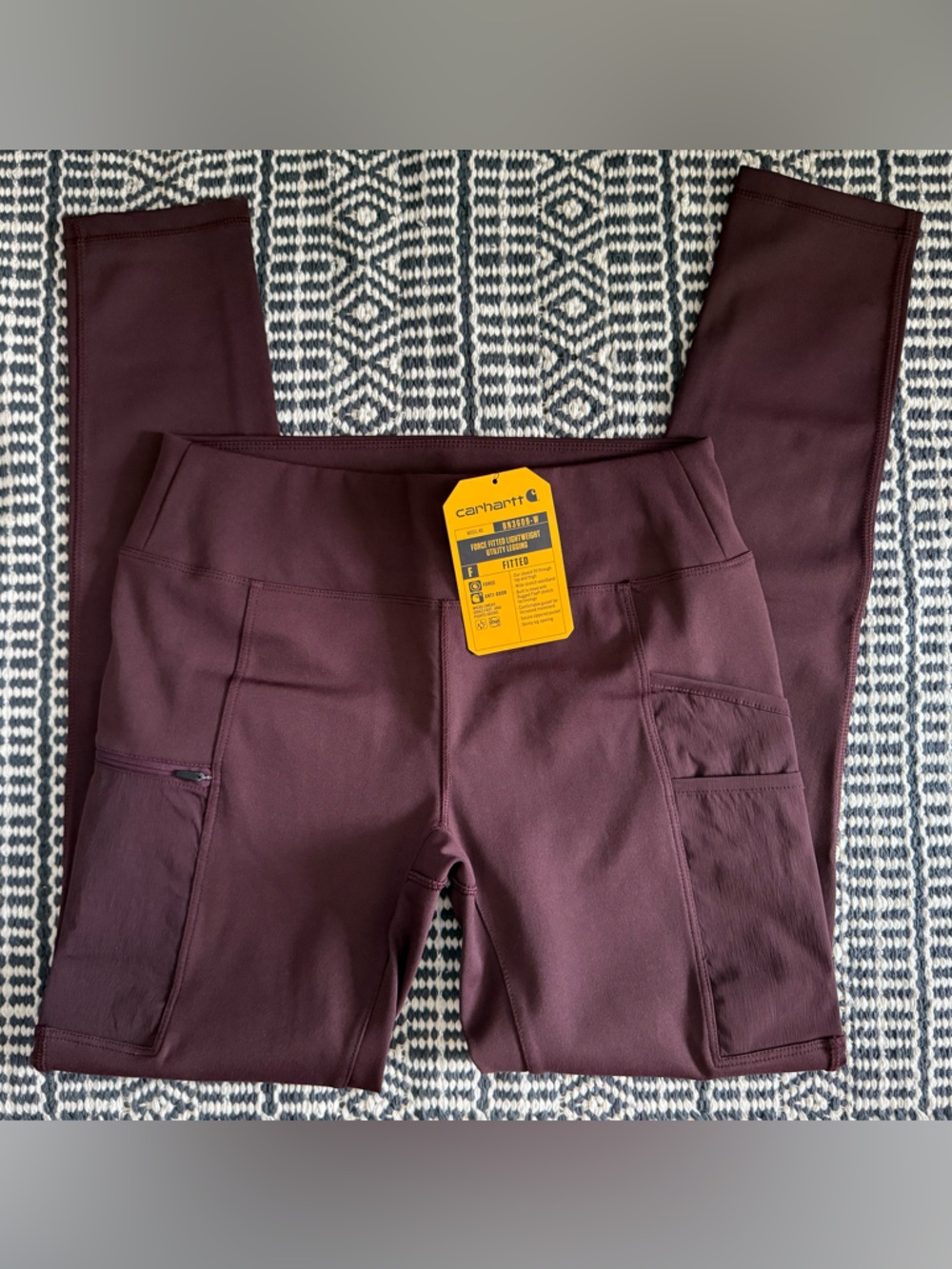 CARHARTT Size XS Force Utility High-Rise Plum Burgundy Side Pocket Leggings